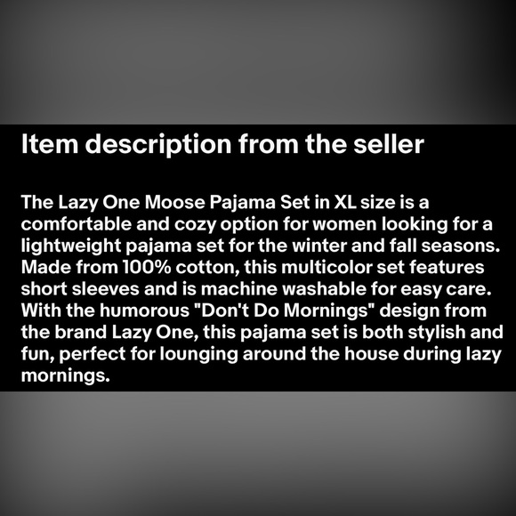 Lazy One Moose Pajama Set “I don’t do mornings” womens XL NWT - Picture 6 of 6